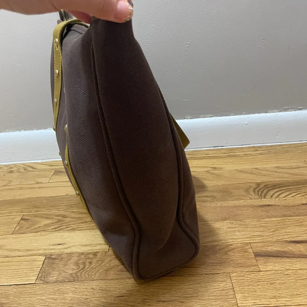 Louis Vuitton Antigua Cabas MM Tote Bag Brown Canvas Olive Green Studded SP0026